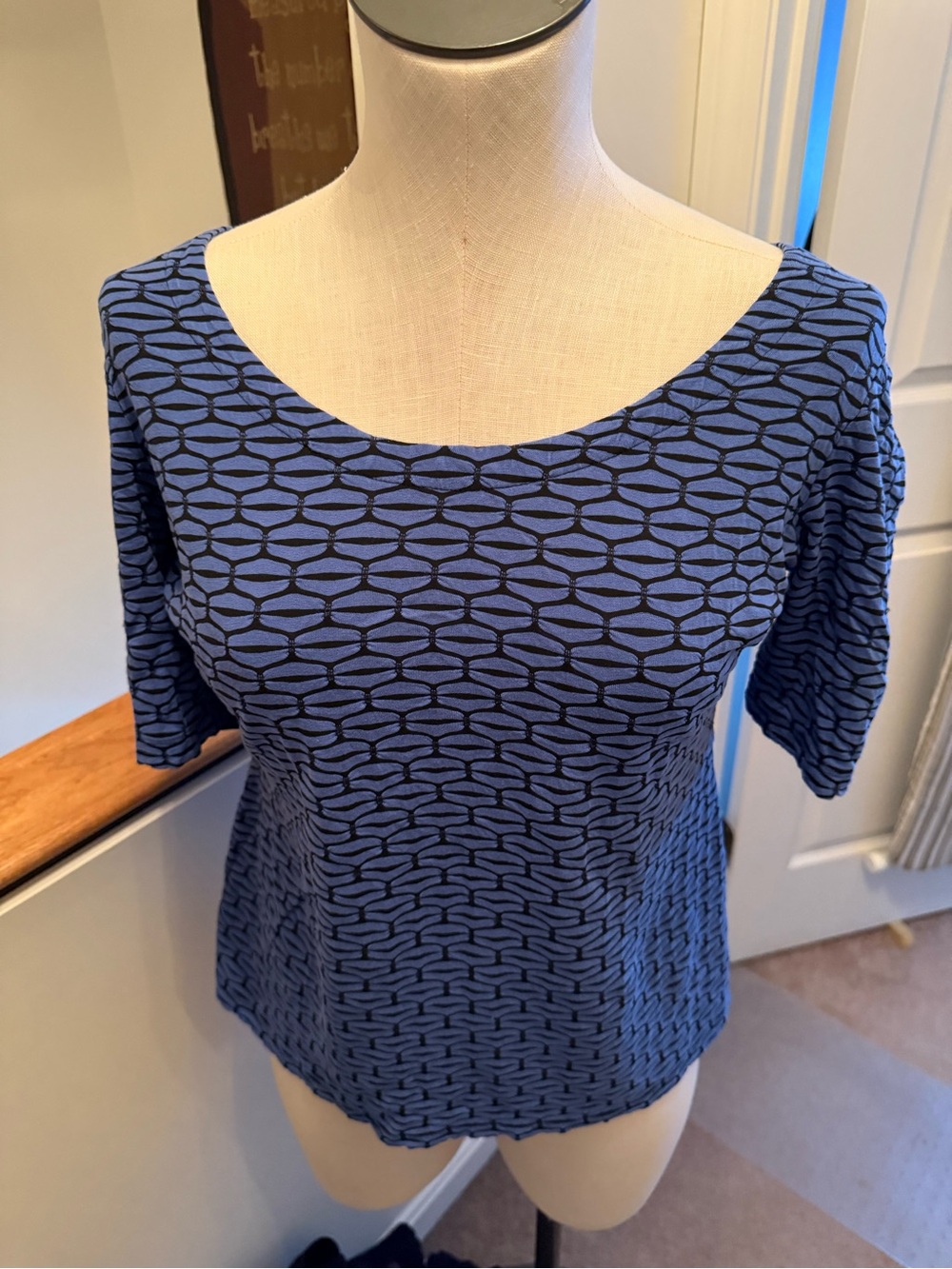 Banana Republic Blue Patterned Scoop Neck Knit Top